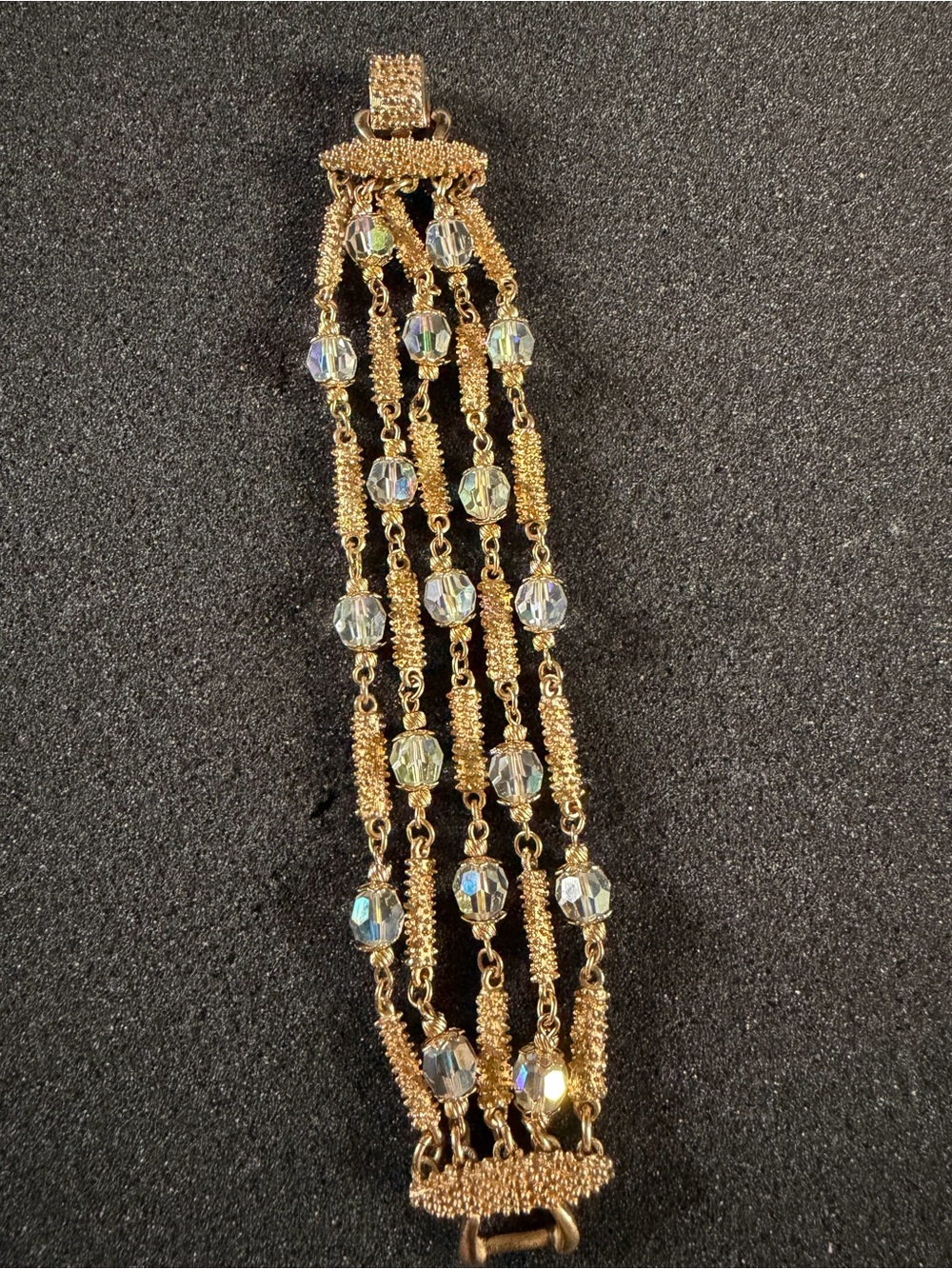Vintage Vendome Textured Gold and Crystal Beads Bracelet